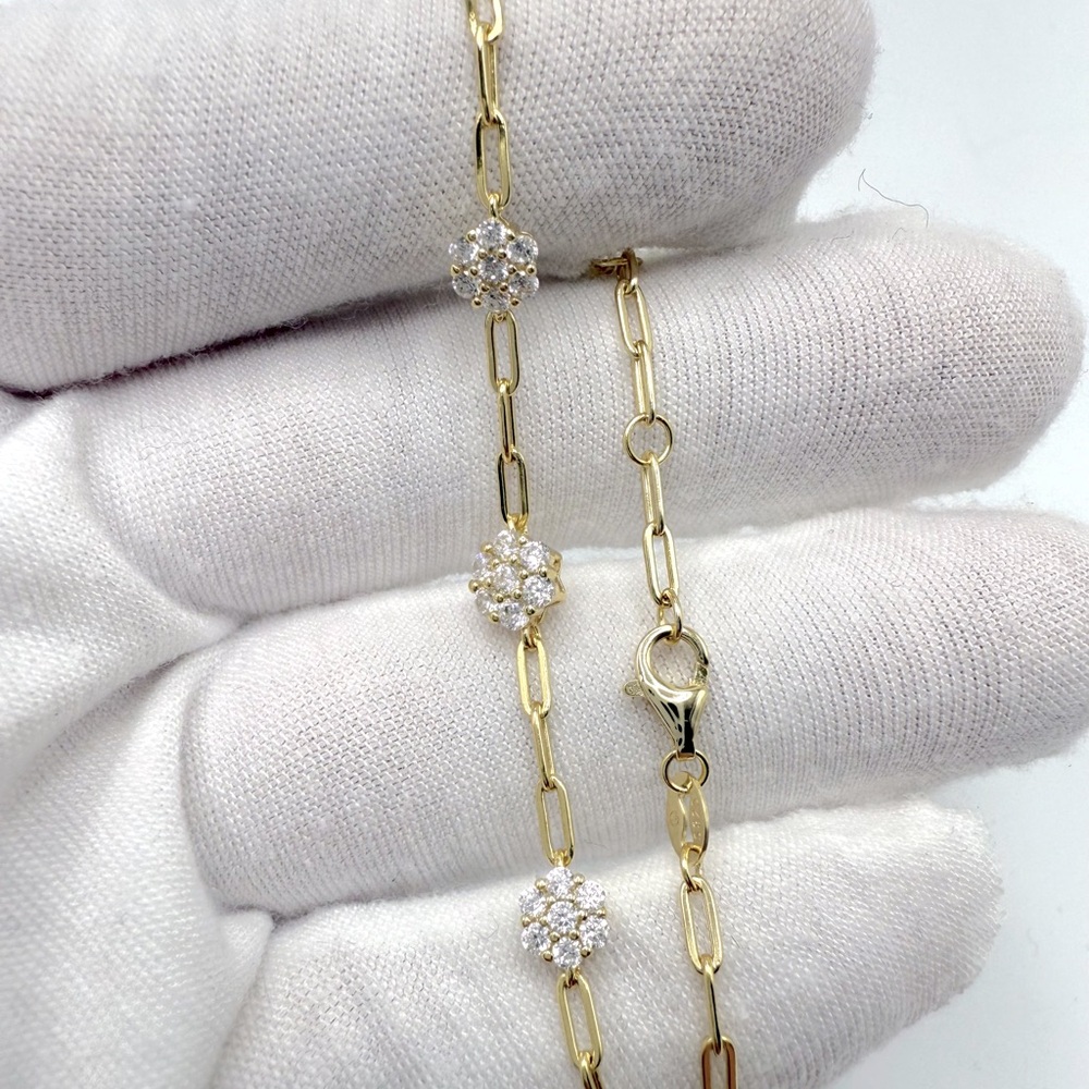7” Gold Plated over .925 Sterling Silver Cz Flower Bracelet - Picture 13 of 16